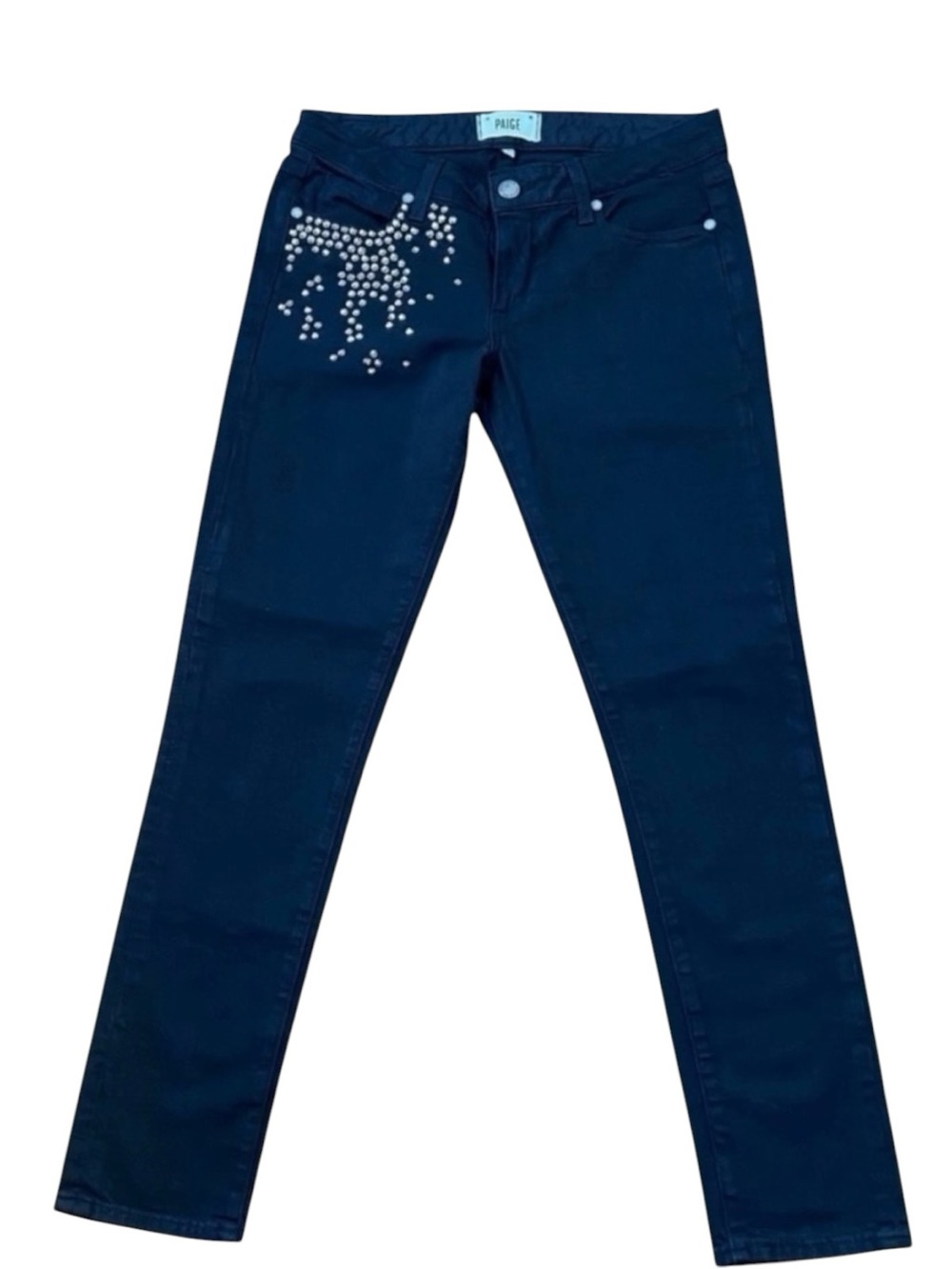 PAIGE Black Studded Skinny Jeans Women Size 27 sexy Low Rise Stretch Denim Y2K